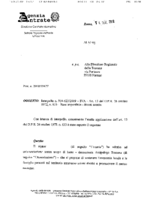 Risposta interpello Agenzia delle Entrate